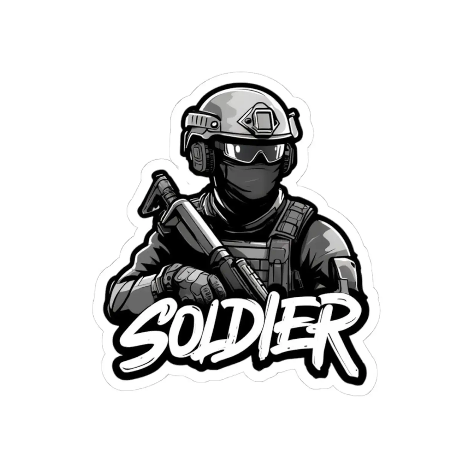 Soldier Kiss-Cut Sticker: Military Gamer Laptop Decor, Hard Hat Sticker, Bue Collar Sticker, Construction Sticker, Hard hat stickers, lunchbox sticker
