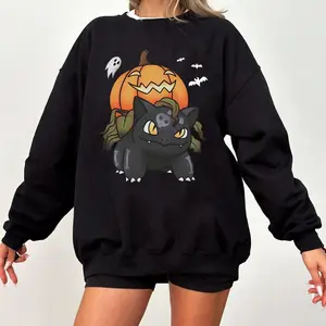 Pokemon Pumpkin Sweatshirt, Halloween Pumpkin Sweatshirt, Spooky Pumpkin Monster Sweatshirt, Gengar Japan Anime Sweatshirt