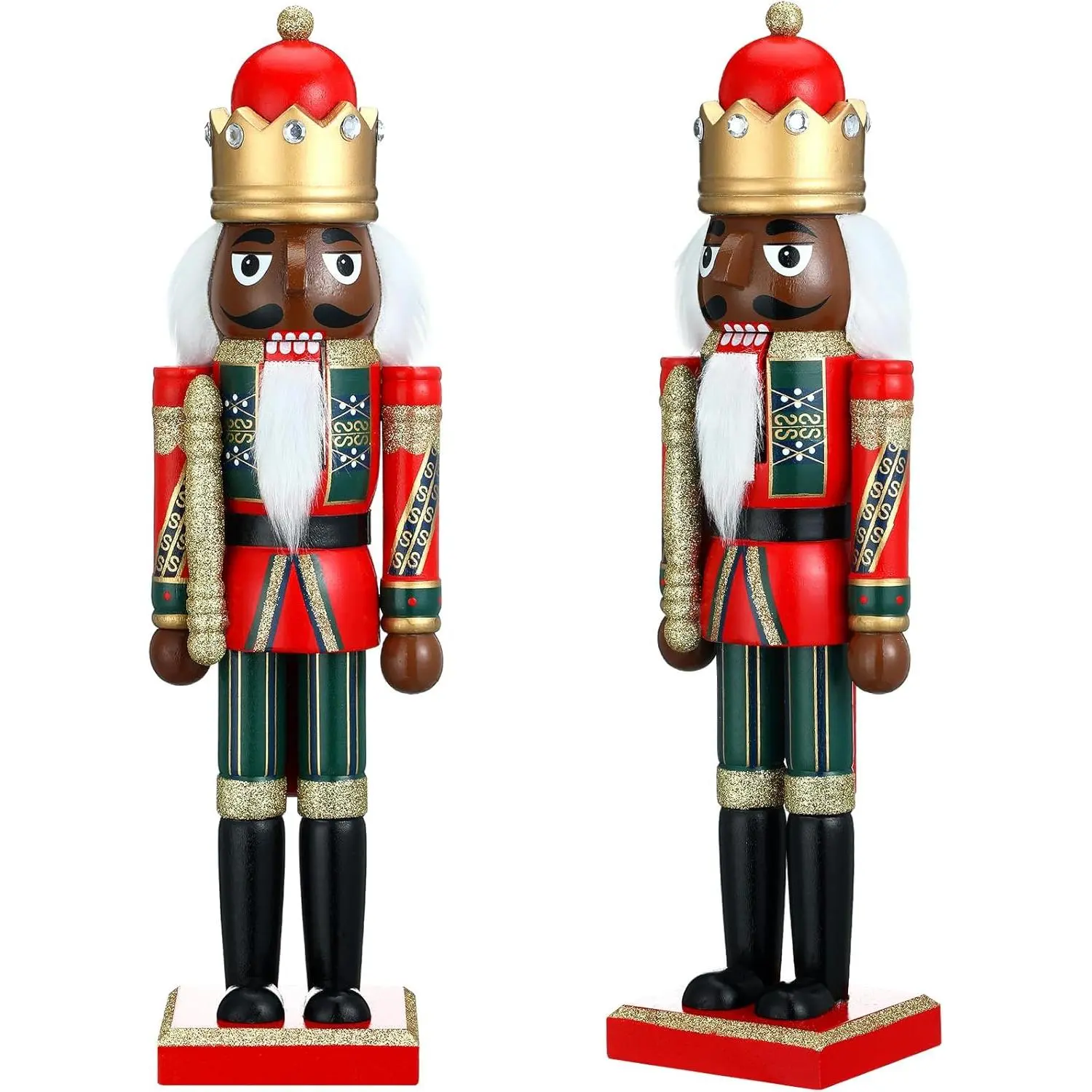 15 Inch Black Christmas Nutcracker Decor Wooden African American King Figure Festive Soldier Nutcracker Christmas Ornaments Gift for Tables Holiday(Short Scepter)