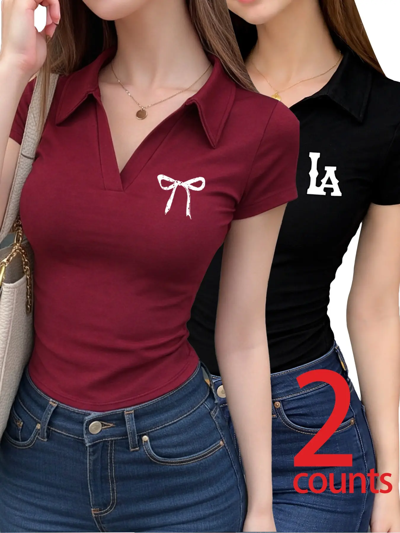 Women's Casual Polo Neck Short Sleeve Top, Comfortable Soft Fabric, Slim Fit, Heart Pattern, Ideal for Summer Sports and Outdoor Activities, Summer Polo Shirt
