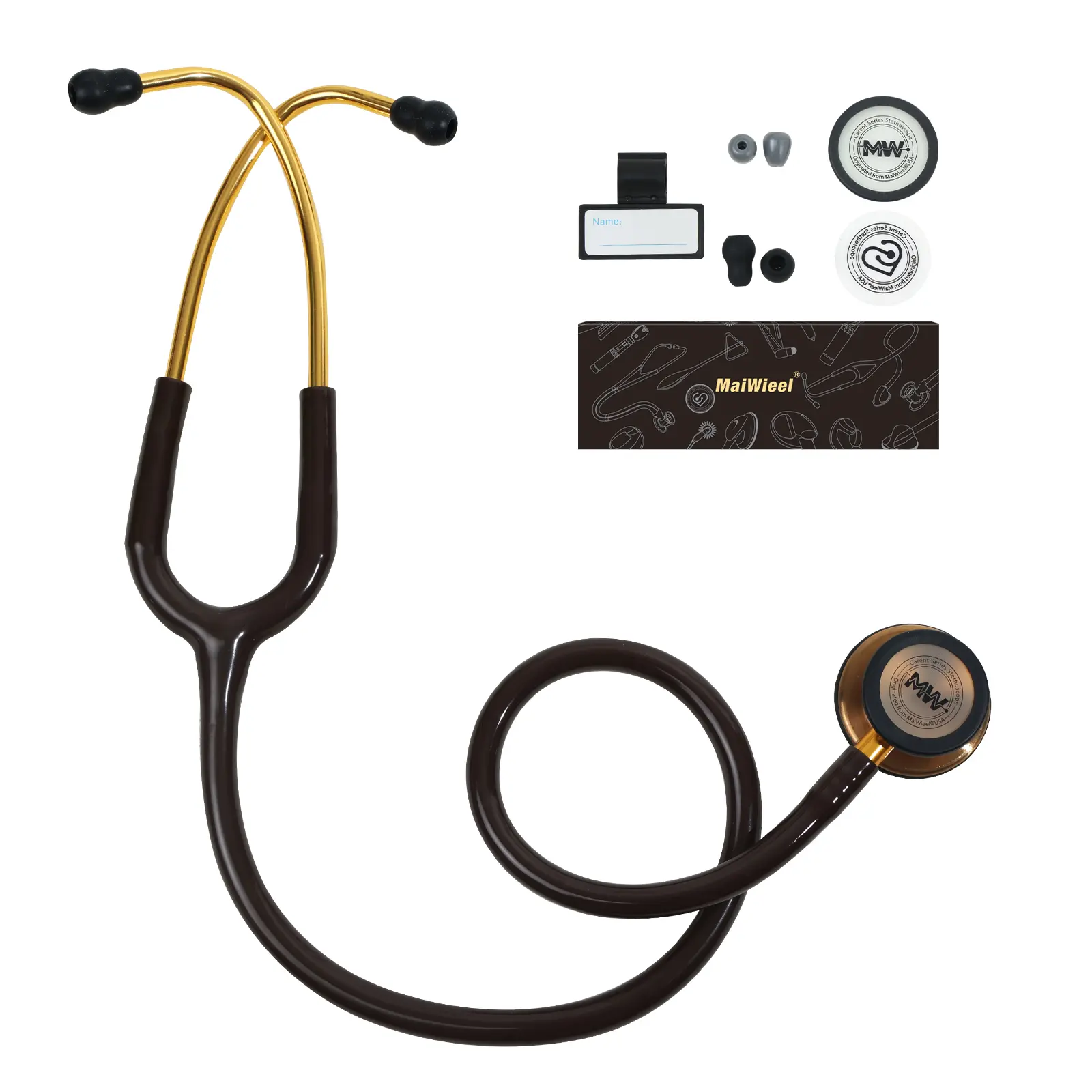MaiWieel Dual-Head Stethoscope U8 for Medical Professionals, Stainless Steel Alloy Chestpiece, 80cm Tube, Soft-Sealing Silicone Eartips, Healthcare Accessories, Brown Ideal Gift for Healthcare Workers