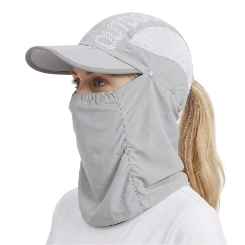 Women's UPF 50+ Sun Hat with Neck Flap & Face Cover - Ponytail Hole Outdoor Gardening Cap