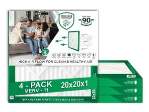 ECO POWER 20x20x1 MERV 11 Pleated HVAC Air Filter (PACK OF 4) – High Efficiency Furnace & AC Filter for Dust, Pollen & Pet Dander (Actual Size 19.75 x 19.75 x 0.75)