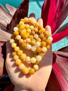 Yellow Jade 10mm Beaded Stretch Bracelet | Golden Yellow Gemstone Jewelry