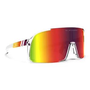 Blenders Eyewear Future Ruler Sports Sunglasses - Polarized Sunset Rainbow Mirror Lenses, UV400 Protection, Scratch-Resistant, Gloss Clear Wraparound Frame
