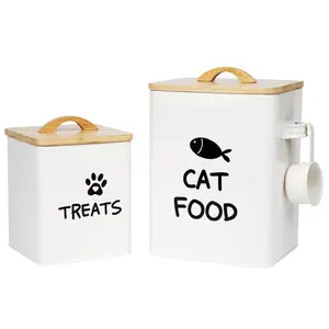 Calindiana Airtight Cat Food Container with Bamboo Lid & Scoop – Farmhouse Cat Food Storage, Pet Food Bin, Gifts for Cat Lovers