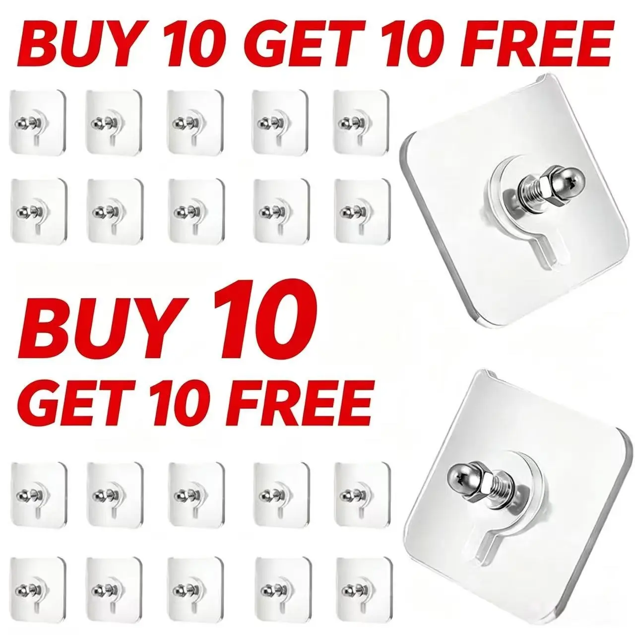 20pcs adhesive hooks, transparent adhesive hooks, no nails or holes, waterproof, oil resistant, anti slip, strong adhesion, suitable for bathrooms and kitchens Bedroom storage room The door wall Dorm essentials