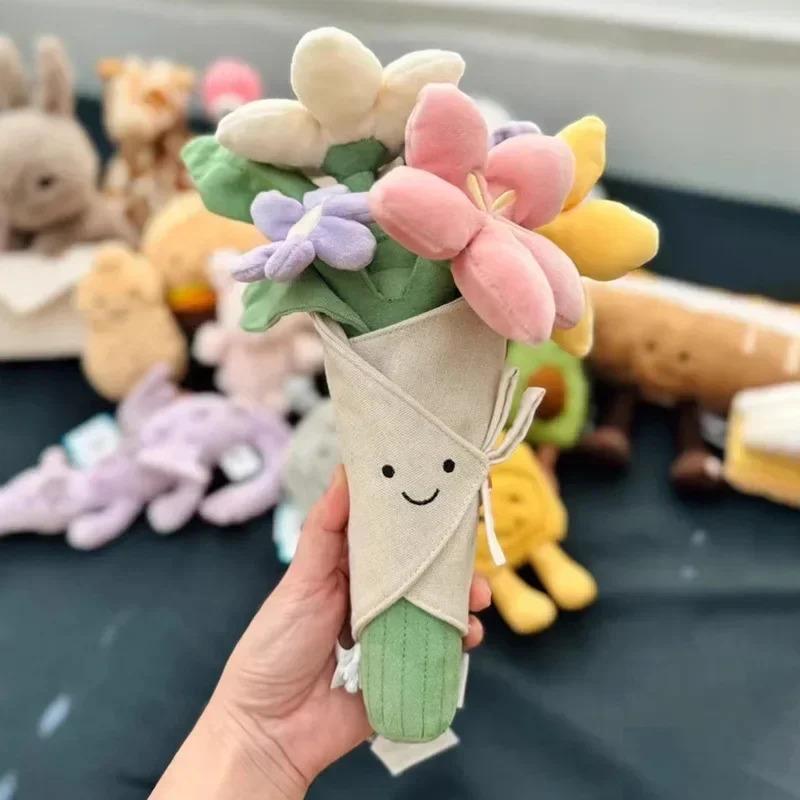 Holding Flowers Valentine's Day New Eternal Flower Life Wedding Simulation Bouquet Plush Toys 30cm Birthday Gift for Girls Party Decoration Home Decor