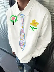 INCERUN Men's Casual Shirt, Printed Collar Long Sleeve Pocket Design, Street Style, Perfect for Daily and Travel