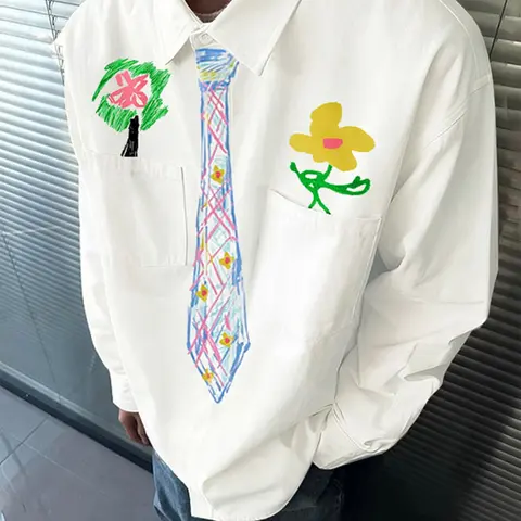 INCERUN Men's Casual Button Up Cool Streetwear Shirt Printed Collar Long Sleeve Pocket Design, Street Style, Perfect for Daily and Travel