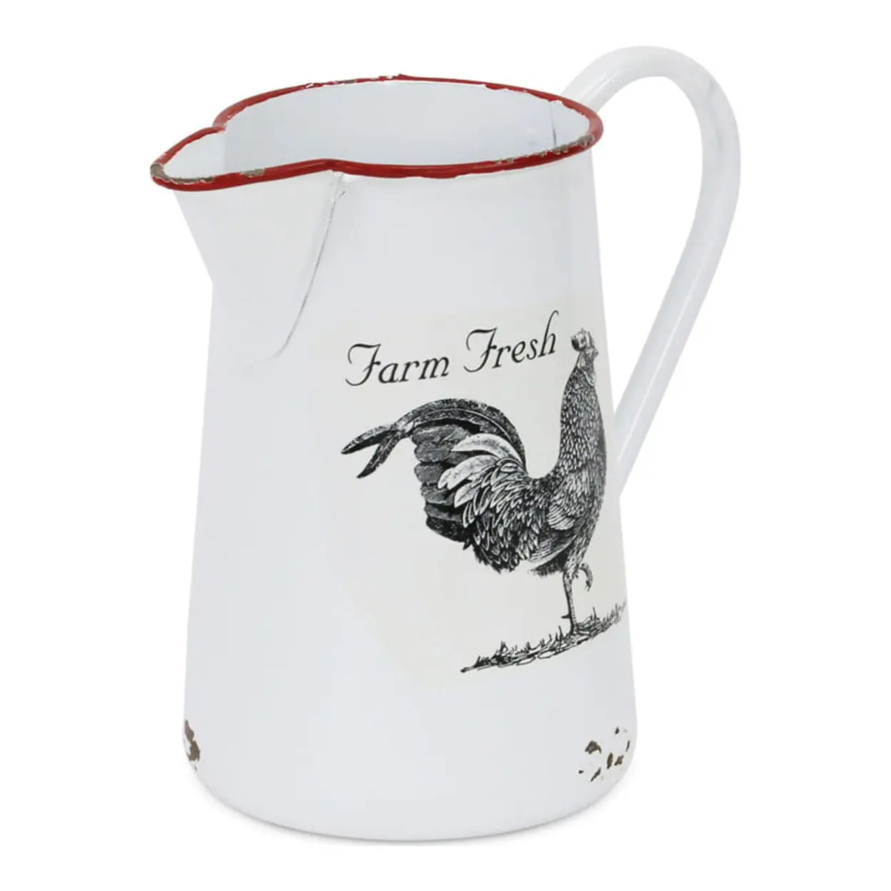 Cheungs 5021 White Lacquered Finish Metal Pitcher Home Decor with Chicken Decal