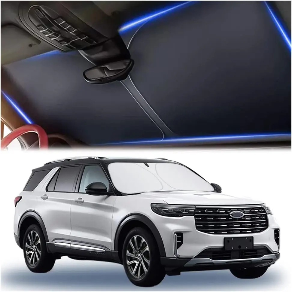 300T Thick Automotive Glass Folding Sunshade with Memory Steel Ring, Large Size (57.08*31.5in), Storage Bag Included, Cools Car Interior, Universal for Cars/SUVs/Trucks, Cars/Suvs/Truck, Cooler Inside