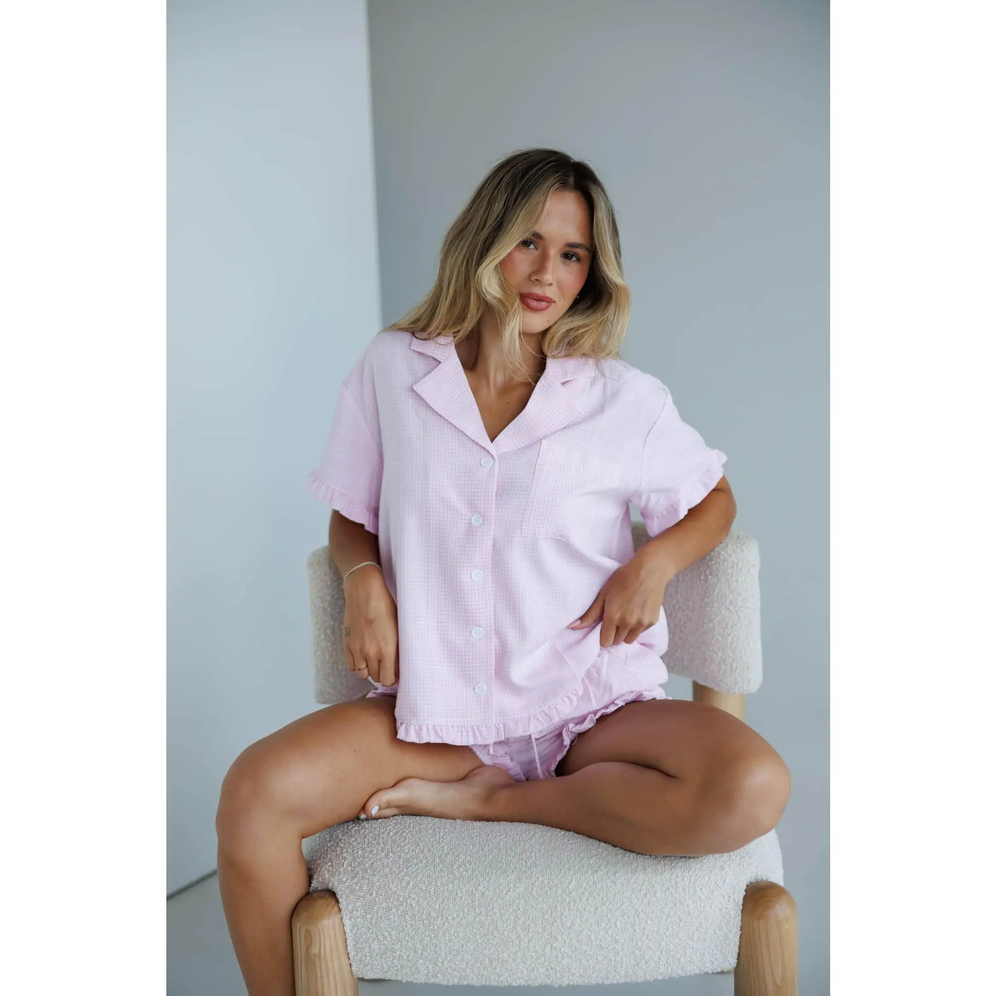 Pink Gingham Pajama Top