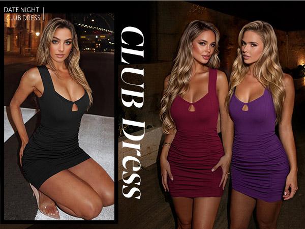 FAIRY SEASON Women's Summer Bodycon Ruched Mini Dress Sleeveless Cutout Tight Tank Short Dress for Party Club Date Night Casual Formal