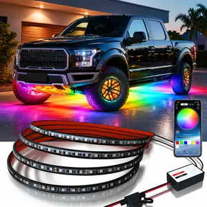 RGB Car Chassis Ambient Light Kit, Car Atmosphere Light, Support APP & Remote Control, 4PCS IP68 Waterproof Chassis Neon Light, Music Sync Multicolor LED Strip Light, Suitable for Cars, Trucks and SUVs