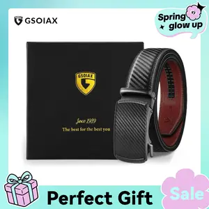 GSOIAX Mens Belt Leather Ratchet Easy Release Belt For Men Designer Belt Dress and Casual with Adjustable Buckle for Men's Wear Gift Holidays Gift Ideas