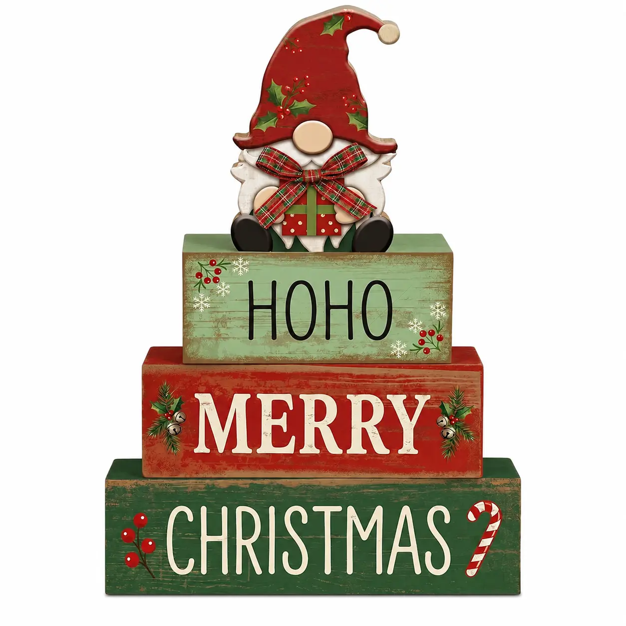 Indoor Christmas decor, miniature Christmas gnome home ornament | Wooden winter Christmas tabletop decoration, farmhouse-style Christmas party centerpiece, tiered tray decoration, suitable as a gift for the kitchen, mantel, and office