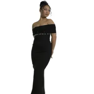 Aphrodite Set – Maxi Skirt & Off-Shoulder Top with Beaded Pearl Trim Comfy Casual