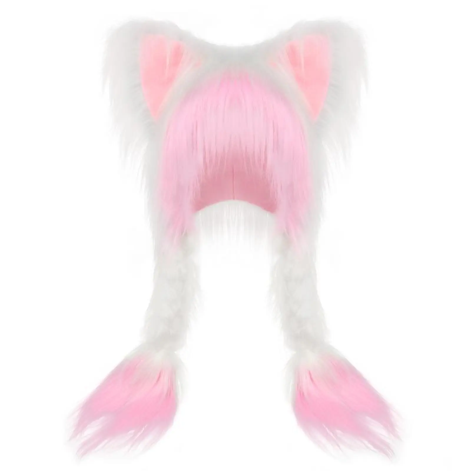 2026 Valentine's Day Comfortable Soft Plush Animal Ear Hat with Braids - Party Supplies, Funny Bunny Bonnet, Cosplay Winter Party Accessory (White, Pink)