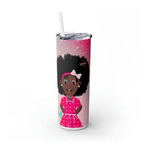 Tumbler with Straw, 20oz Black Girl Empowering African American Girls: Celebrate Diversity Shades of Brown