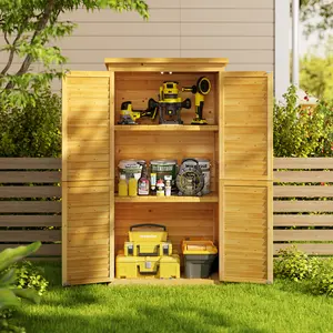 Gizoon Outdoor Storage Cabinet with 3 Shelves Double Lockable Wooden Garden Shed with Waterproof Roof Outside Vertical Tall Tool Shed for Yard Patio Lawn Deck