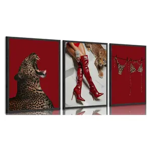 3pcs/set Unframed Luxury Black White Doberman Leopard Canvas Wall Art Nordic Style Posters Prints for Living Room Decor