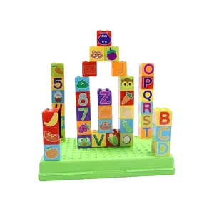 Preschool building block set with storage box, Creative building blocks, 40 interlocking blocks with letters, numbers, animals, STEM education early learning toys, anti swallowing safe stacking blocks, birthday gifts for boys and girls