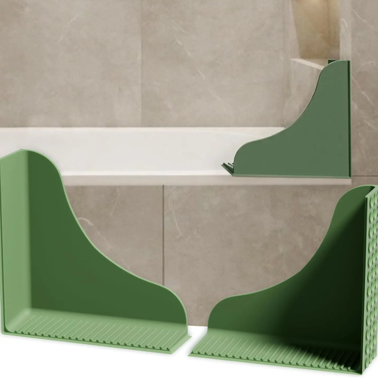 2-Pack All-Silicone Shower Water Deflector & Bathtub Corner Splash Guard (with Strong Suction Cups) — Reusable, Adhesive-Free, Water Splash Proof, Ensures a Watertight Seal, Easy to Remove, and Features a One-Piece Molded Design.