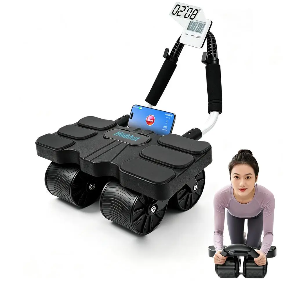 Two Four Wheel Dual Wheel Abs Core Roller Comfort Cushioned Elbow Support Digital Tracking Mobile Mount, Fold Low Noise Core Gear, Compact Travel Workout Kit For Fitness Users, Small Muscle Build Tool