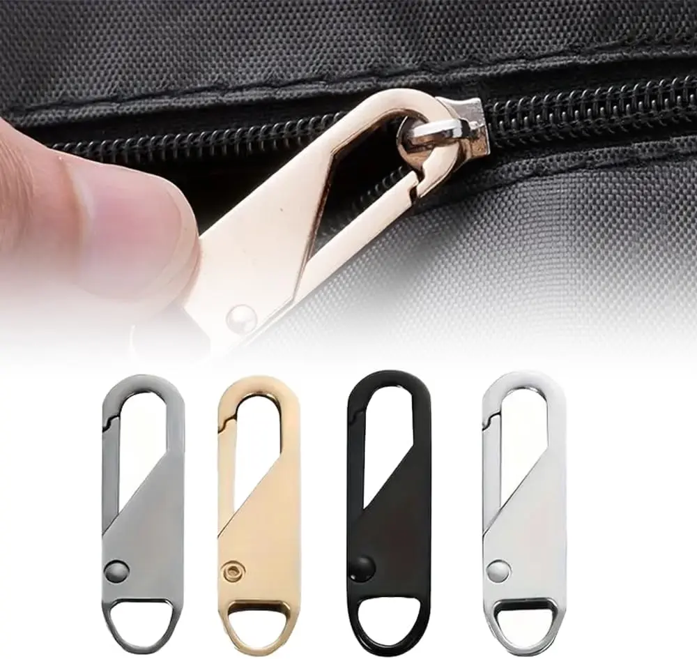 ALGOFAIR Zipper Pull Replacement (Upgraded), 4 PCS Detachable Zipper Pull Oval Tabs for Luggage Clothing Jackets Backpacks Boots Purse Coat(4 Color Black, Silver, Gold, Brilliant Black)