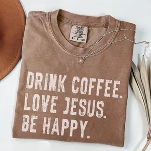 Comfort Colors Christian TShirt, Jesus and Coffee TShirt, Minimalist Jesus Apparel, Coffee Lover T-Shirt, Funny Coffee Trendy Christian Gift