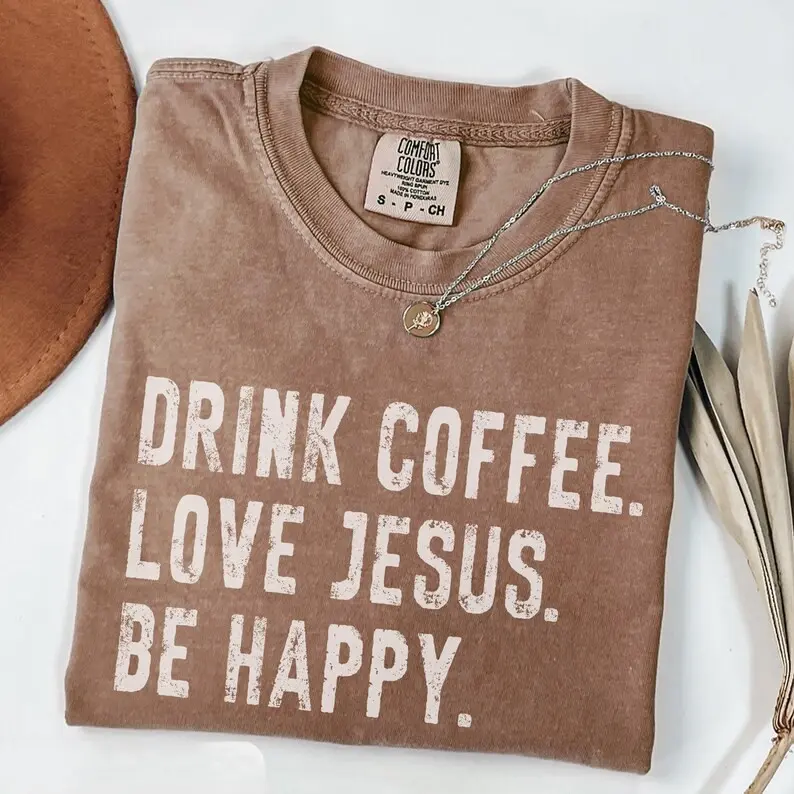 Comfort Colors Christian TShirt, Jesus and Coffee TShirt, Minimalist Jesus Apparel, Coffee Lover T-Shirt, Funny Coffee Trendy Christian Gift