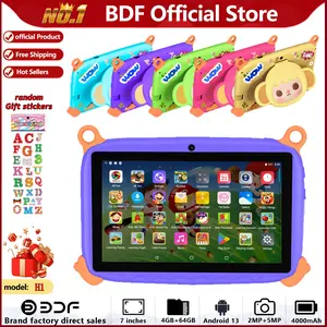 7-Inch Touchscreen Tablet, 64GB Storage, 4GB RAM, Android 13.0, 2.4GHz Wi-Fi, Gms Certified, Eye Protection, Parental Control, Dual Cameras, Rechargeable Toddler Tablets