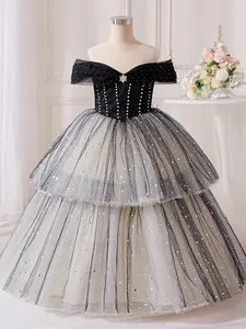 Kids Clothes Long Layered Ball Gown Children Performance Princess Formal Evening Party Pageant Prom Host Cocktail Dress Flower Girls for all Season 8 to 12 Years