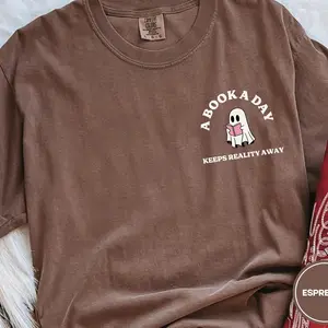 Ghost Reading a Book Comfort Colors Tee, Cozy Season Books Shirt, Bookish Spooky Season Boo Basket Cute Gifts for Readers and Bookworms 895AL