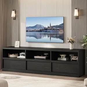 70in TV Stand for TVs up to 85", Mid Century Modern Entertainment Center with Storage Drawer & Open Shelves, Heavy Duty Media Console for Living Room