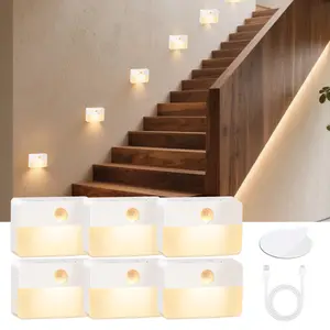 Motion Sensor Night Light for Indoor: 6 Pack Rechargeable Stair Lights LED 35 Lumen 3000k Step Lights with Magnetic Suck - Motion Sensor Lamp for Cabinet Closet Hallway Bedroom Stairs (Rechargeable)
