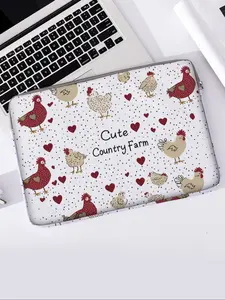 Chicken Pattern Printed Notebook Bag, Soft Laptop Sleeve, Tablet Case, Zipper Storage Pouch, Casual Style, All Seasons Use
