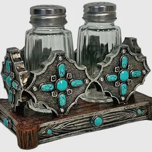 Turquoise western salt and pepper shaker