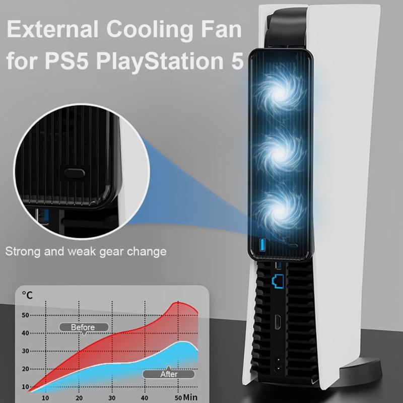 External Cooling Fan Cooler for PS5 PlayStation 5 Host Console with 3 Blue LED Lights & 3-Fan Horizontal Design for Enhanced Gaming Experience
