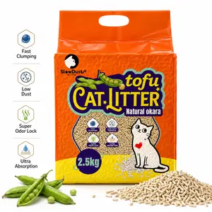 SLOWDUST 2.5KG natural ingredients tofu cat-litter Plant-Based okara & Pea Fibre, Quick Clumping Odour Control Low Tracking Flushable cat litter