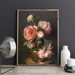 Vintage Floral Wa Peonies Roses Oil Painting Printed Images Moody Antique Wall Decorations Unframed Wall Art for Living Room, Bedroom, Office Decor Poster Flowers Ornaments Photo