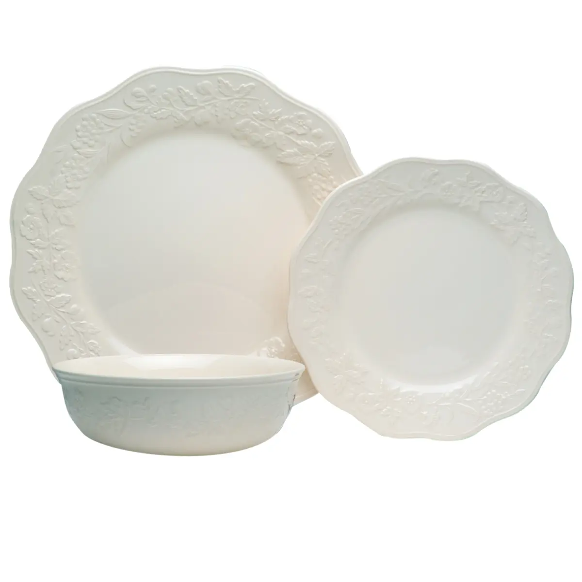 18-Piece Creamy White Country Villa Stoneware Tableware Set - Tabletop Round Plates, Bowls Included, Oven-Safe for Everyday Casual Dining