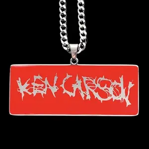 Red Ken Carson Necklace 1.5" Mirror Polished Pendant Laser Carved Stainless Steel Chain Red Enamel Jewelry Free Gift Included