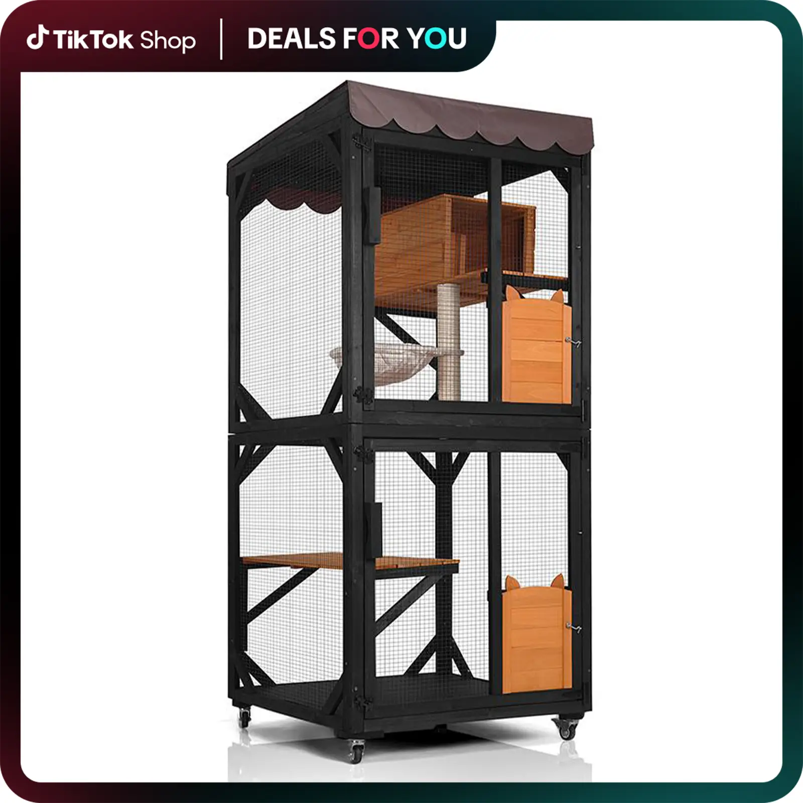 【On Sale】Aivituvin-AIR7014 Wooden Cat Catio with Wheels| Scratching Post|Roof Tarp,Cat House,Outdoor Cat Enclosure,Cat Furniture Portable Enclosed,Cat