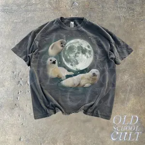 Three Baby Seal Vintage Graphic T-shirts Retro Sea Dog Moon Tshirt Seal Lovers Cute Sea Dog Tee Relaxed Washed Adult Tee Fun Gifts  T-shirt, sweater and Hoodie