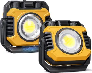 2-Pack 2400LM Magnetic Rechargeable Work Light, Dual-Sided LED Work Light, Up to 80 Hours Runtime, Stepless Dimming 2700K-8000K, Magnetic Flashlight with 360° Rotating Stand, Hook, Yellow