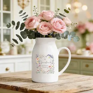 Mothers Day Gift for Mum, Floral Quote Ceramic Vase, Grandma Home Decor