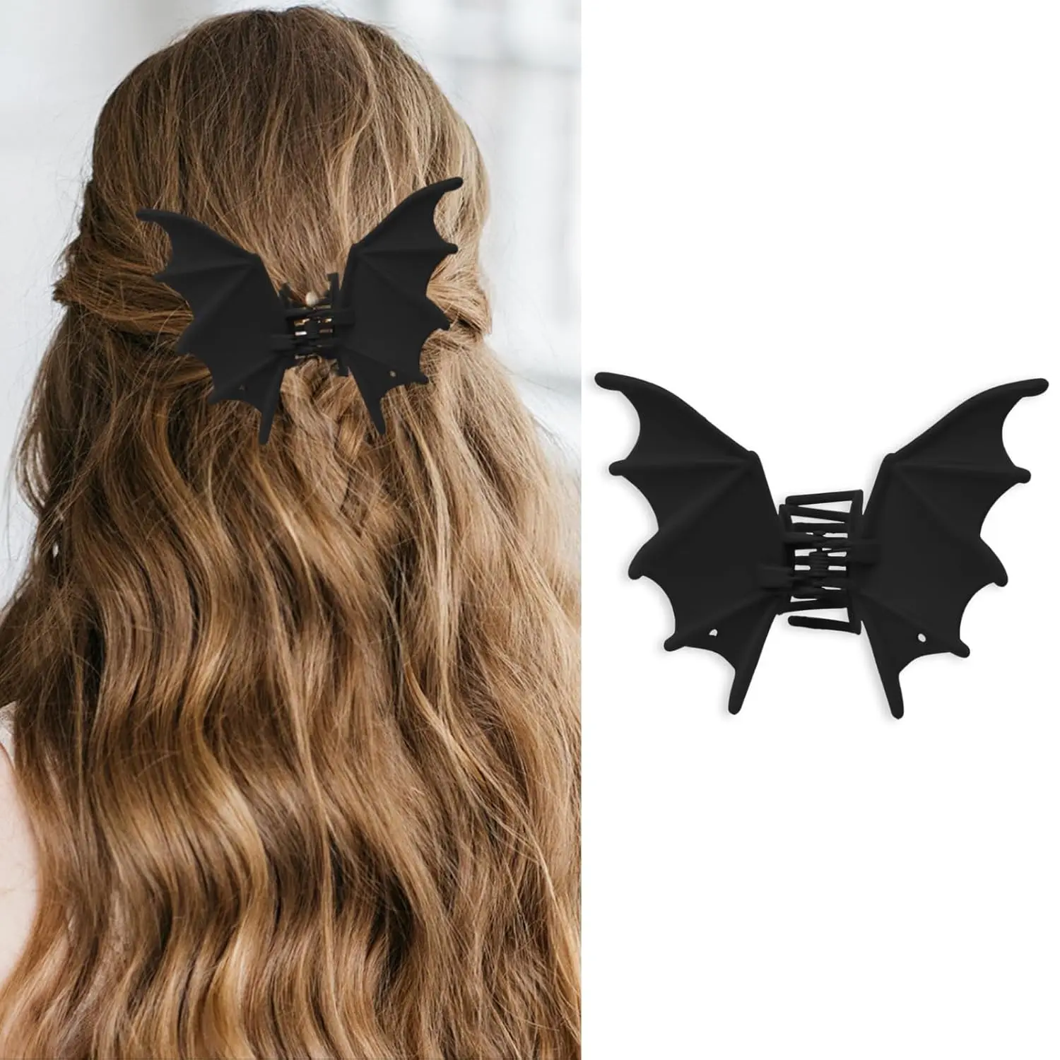 Women's Matte Black French-Gothic Metal Bat Hair Claw Clip - One-Size Hair Claws with Strong Grip, Metal Rhinestones, 1-Piece Alt Accessory for Halloween Party Costume Favors