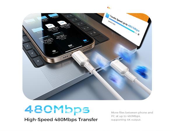 MAGIC JOHN 60W USB-C to USB-C Cable, 4FT Nylon Braided Fast Charger Cord, 480Mbps Data Transfer, Durable USB Type C Charging Cable for iPhone 15, MacBook, iPad Pro, Samsung Galaxy